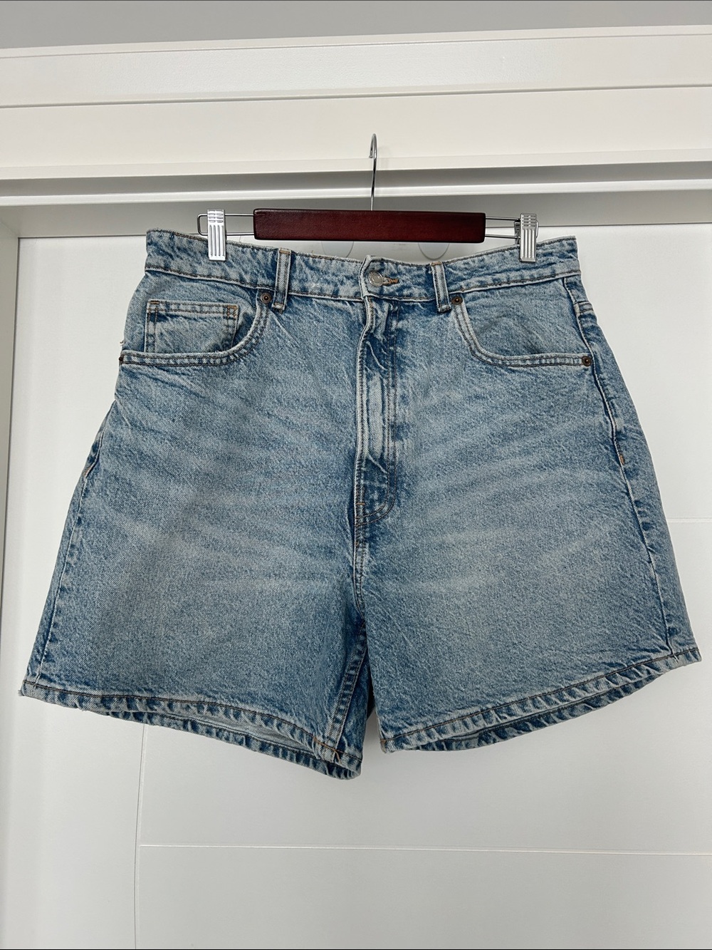 Zara Light Blue High-Rise Denim Shorts